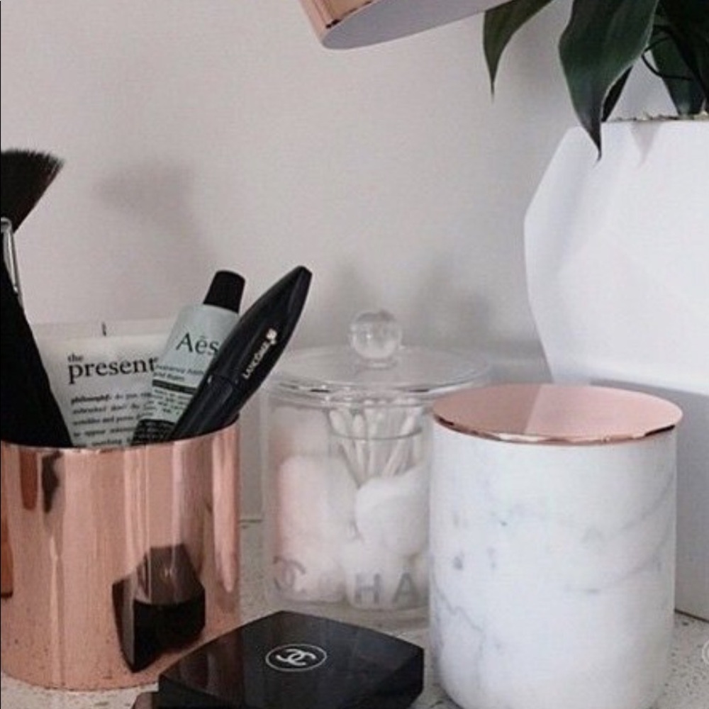 Real Marble Jar + Rose Gold Lid, Make-Up Brush Cup